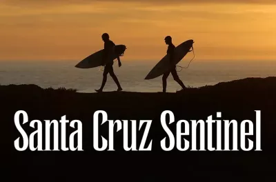 santa cruz sentinel editorial page masthead with two surfers